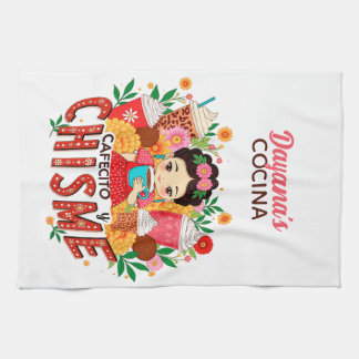 „Cafecito y Chisme“ Latina Kaffeeliebhaberin Geschirrtuch