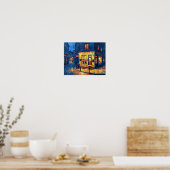 Caffe Italian Coffee Shop Night Scene Poster (Küche)