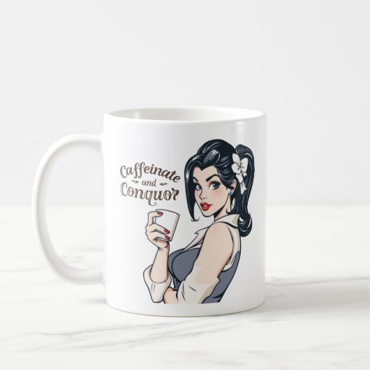 Caffeinat und Conquor Glamour Retro Kaffeetasse (Links)