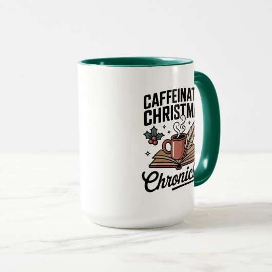 Caffeinated Christmas Chronicles Mug Holiday Fun Tasse (VorderseiteRechts)