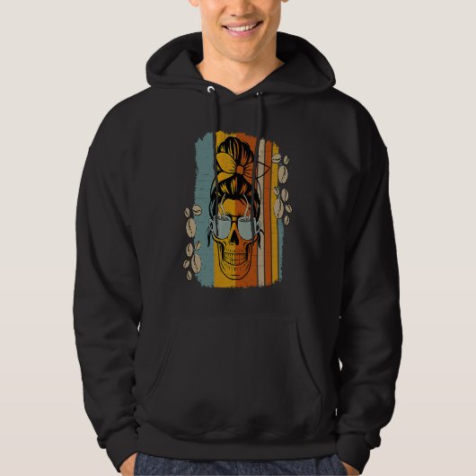 Caffeinated Skeleton Skull Messy Bun Coffee Mom Hoodie (Vorderseite)