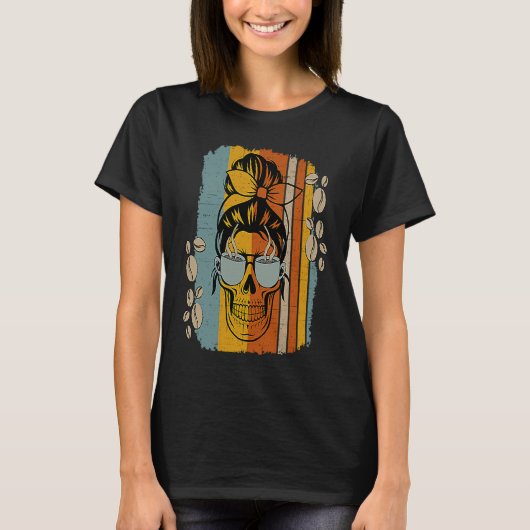 Caffeinated Skeleton Skull Messy Bun Coffee  Mom T-Shirt (Vorderseite)