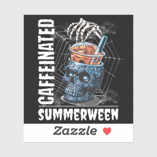 Caffeinated Skull Iced Coffee Summerween Goth Aufkleber (Blatt)