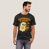 Caffeinated & Spooky Halloween Coffee Ghost T-Shirt (Vorne ganz)