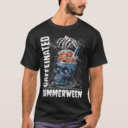 Caffeinated Summerween Skeleton Coffee Halloween T-Shirt (Vorderseite)