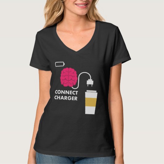 Caffeine Connect Charger Coffee Brain Empty Batter T-Shirt (Vorderseite)