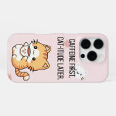 Caffeine First, Cat-itude Later | Funny Cat Phone  iPhone Hülle (Rückseite (Horizontal))