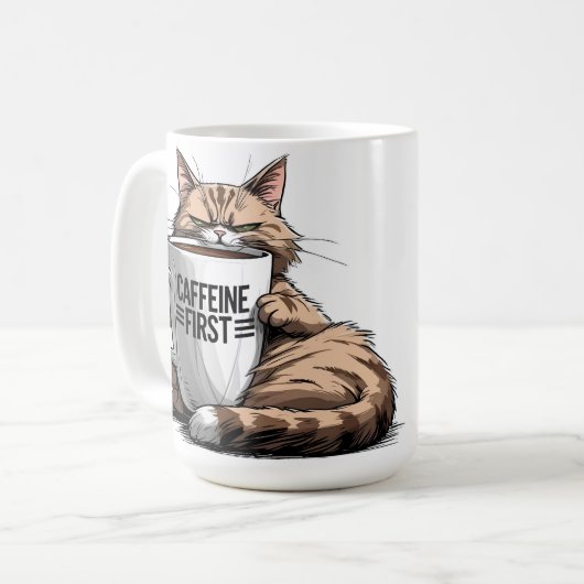 Caffeine First Coffee Mug for Cat & Coffee Lovers Kaffeetasse (Vorderseite Links)