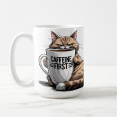Caffeine First Coffee Mug for Cat & Coffee Lovers Kaffeetasse (Links)
