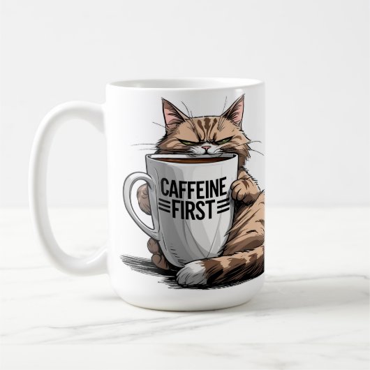 Caffeine First Coffee Mug for Cat & Coffee Lovers Kaffeetasse (Links)