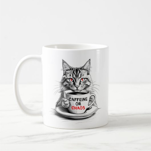 Caffeine Or Chaos Cat Coffee Lover Mug Kaffeetasse (Links)