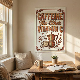 Caffeine The Other Vitamin C Vintage Coffee Poster