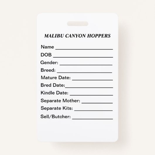 Cage Tag Ausweis (Vorderseite)