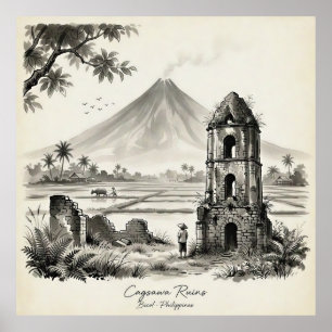Cagsawa-Ruinen & Mayon-Vulkan Philippinen Poster