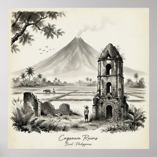 Cagsawa Ruins & Mayon Volcano Philippines Poster (Vorne)