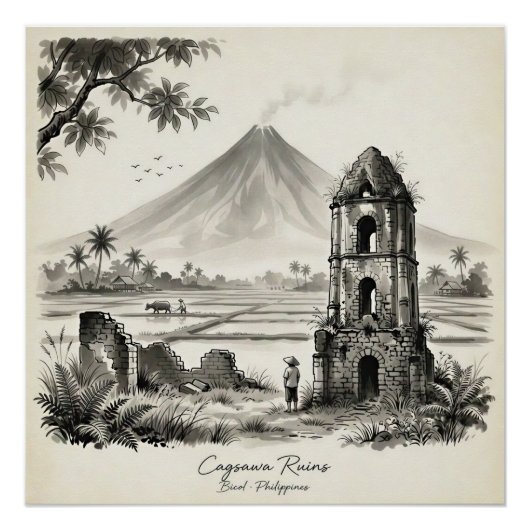 Cagsawa Ruins & Mayon Volcano Philippines Poster (Vorderseite)