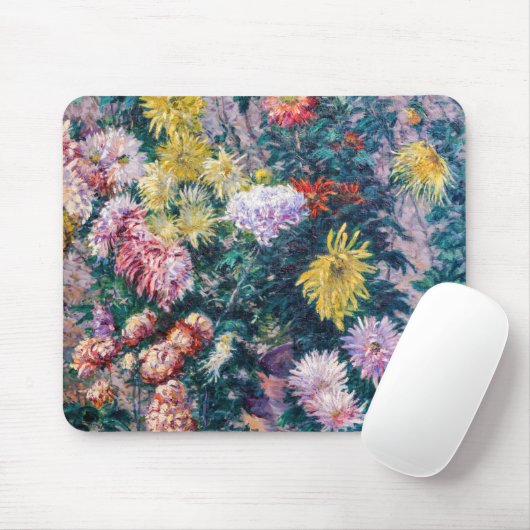 Caillebotte - Chrysanthemen, weiß und gelb Mousepad (Mit Mouse)