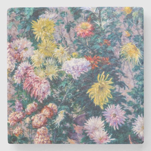 Caillebotte - Chrysanthemen, weiß und gelb Steinuntersetzer (Vorderseite)