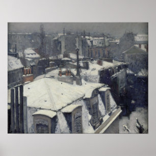 Caillebotte - Dächer im Schnee (Schneeeffekt) Poster