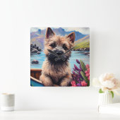 Cairn Terrier auf dem Paddle: Ein Landschaftliches Quadratische Wanduhr (Zuhause)