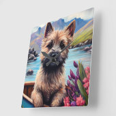 Cairn Terrier auf dem Paddle: Ein Landschaftliches Quadratische Wanduhr (Winkel)