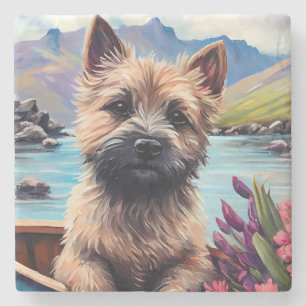 Cairn Terrier auf einem Paddel: Ein landschaftlich Steinuntersetzer