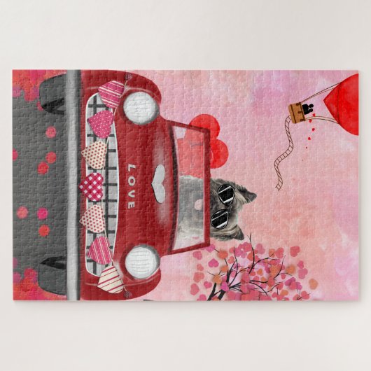 Cairn Terrier Auto mit Herz Valentin Puzzle (Horizontal)