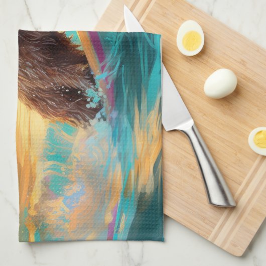 Cairn Terrier Beach Surfmalerei Geschirrtuch (Viertel Falte)