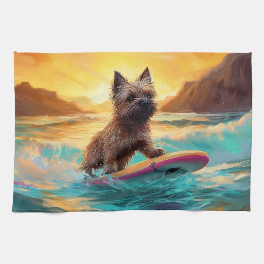 Cairn Terrier Beach Surfmalerei Geschirrtuch (Horizontal)