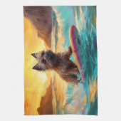 Cairn Terrier Beach Surfmalerei Geschirrtuch (Vertikal)