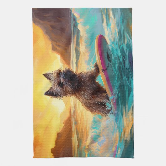 Cairn Terrier Beach Surfmalerei Geschirrtuch (Vertikal)