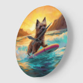 Cairn Terrier Beach Surfmalerei Große Wanduhr (Winkel)