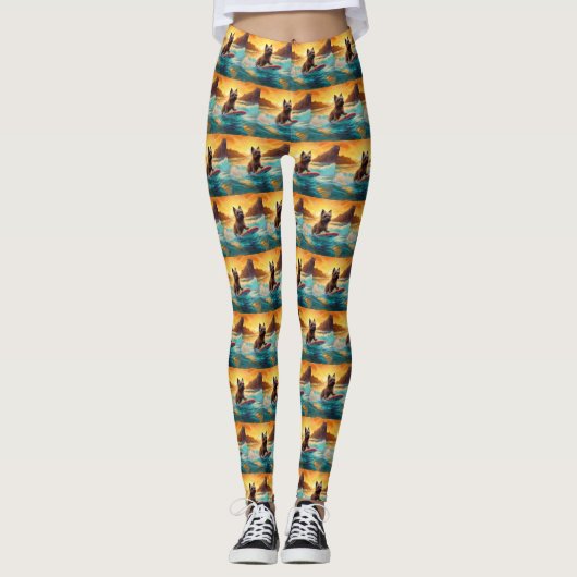 Cairn Terrier Beach Surfmalerei Leggings (Vorderseite)