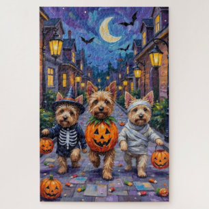 Cairn Terrier beim Trick-or-Treat in Halloween-Kos Puzzle
