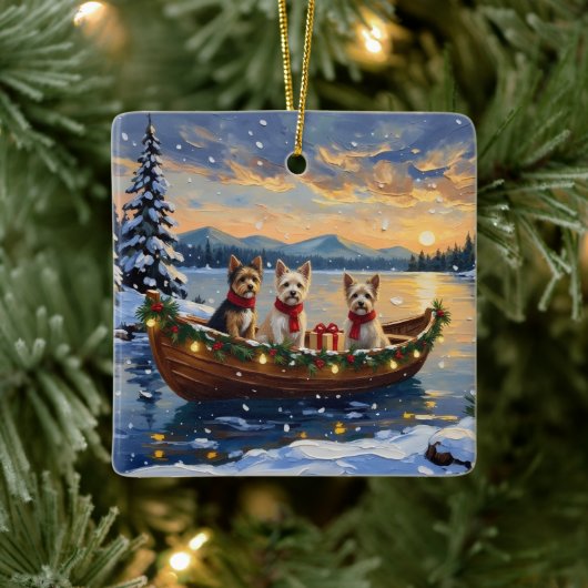 Cairn Terrier Christmas Boat Holiday Keramikornament (Baum)