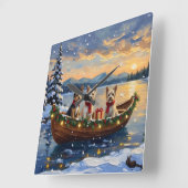 Cairn Terrier Christmas Boat Holiday Quadratische Wanduhr (Winkel)