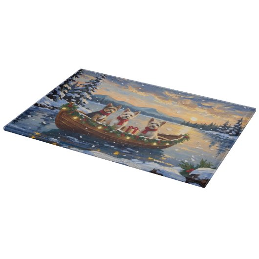 Cairn Terrier Christmas Boat Holiday Schneidebrett (Ecke)