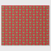 Cairn Terrier Christmas Dog & Green Bow Red Paper Geschenkpapier (Flach)