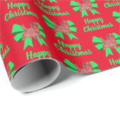 Cairn Terrier Christmas Dog & Green Bow Red Paper Geschenkpapier (Rolleneckpunkt)