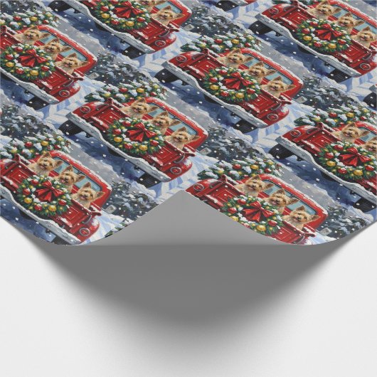Cairn Terrier Christmas Red Truck Holiday Geschenkpapier (Ecke)