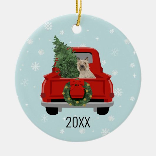 Cairn Terrier Christmas Red Truck Holiday Keramik Ornament (Vorne)