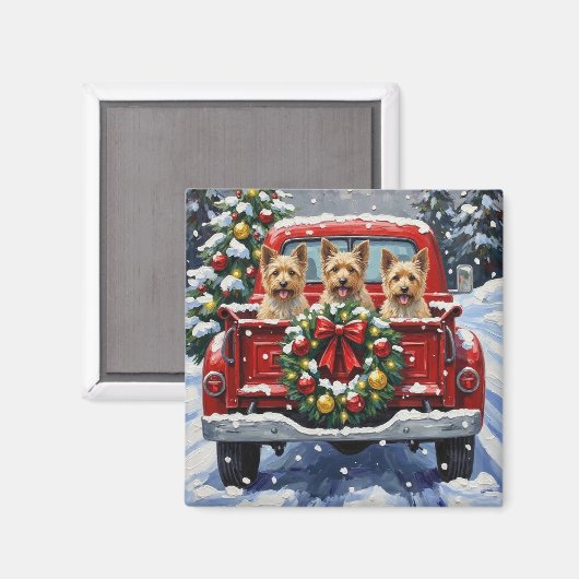 Cairn Terrier Christmas Red Truck Holiday Magnet (Vorderseite/Rückseite)