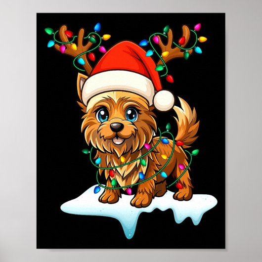 Cairn Terrier Christmas Santa Hat Reindeer Lights  Poster (Vorne)