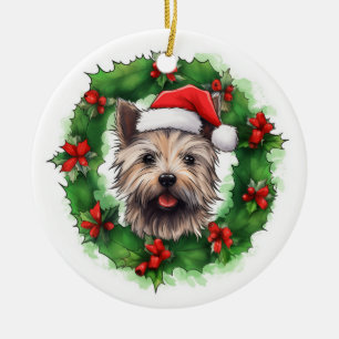 Cairn Terrier Christmas Wreath Keramik Ornament