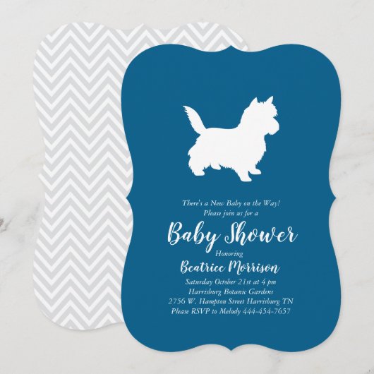 Cairn Terrier Dog Baby Shower Blue Boy Einladung (Vorne/Hinten)