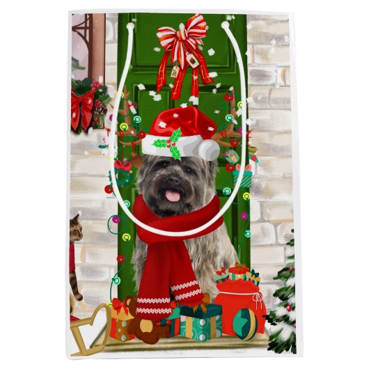 Cairn Terrier Dog Christmas Mittlere Geschenktüte (Vorderseite)