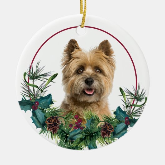 Cairn Terrier Dog Evergreen Kreath Keramik Ornament (Vorne)