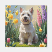 Cairn Terrier Dog Frühlingsblumen Malerei Magnet (Vorne)