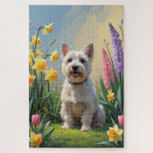 Cairn Terrier Dog Frühlingsblumen Malerei Puzzle