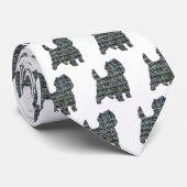 Cairn Terrier Dog Gelb & Blue Gridlines Weiß Krawatte (Gerollt)